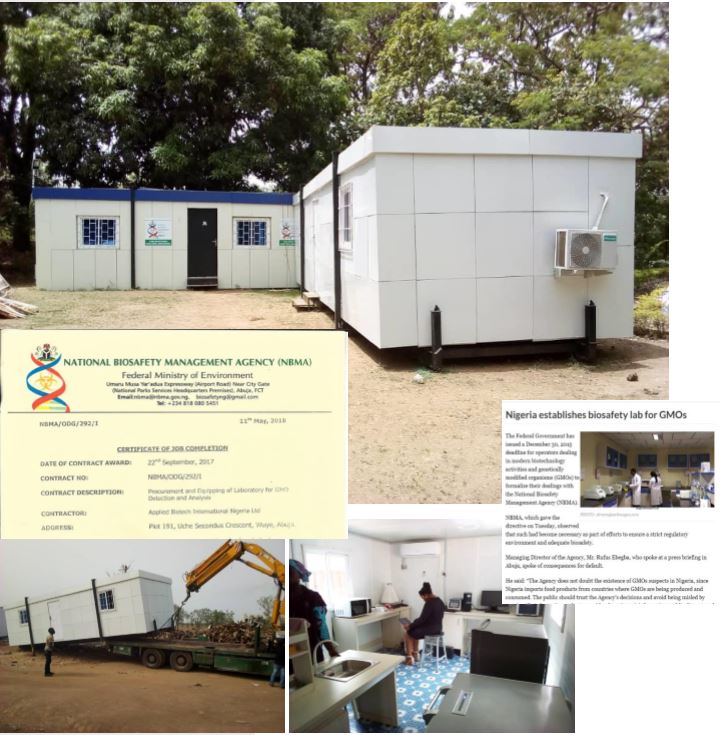 BIOTECH MOBILE LABS BUILT AND EQUIPPED FOR NATIONAL BIOSAFETY MANAGEMENT AGENCY (NBMA), AIRPORT ROAD, LUGBE; FOR DETECTION OF GENETICALLY MODIFIED ORGANISMS. Capacity  automated extraction of DNA / RNA, PCR, electrophoresis, GMO detection